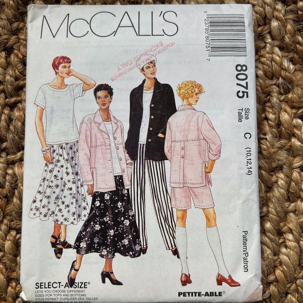 McCalls pattern 8075 Wardrobe of Skirt, Pants, top and Jacket